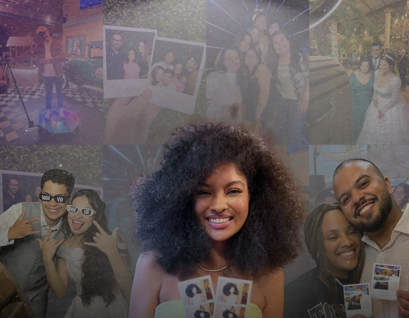 Convidados se divertindo e tirando fotos em um evento com atrações da Tekks Eventos